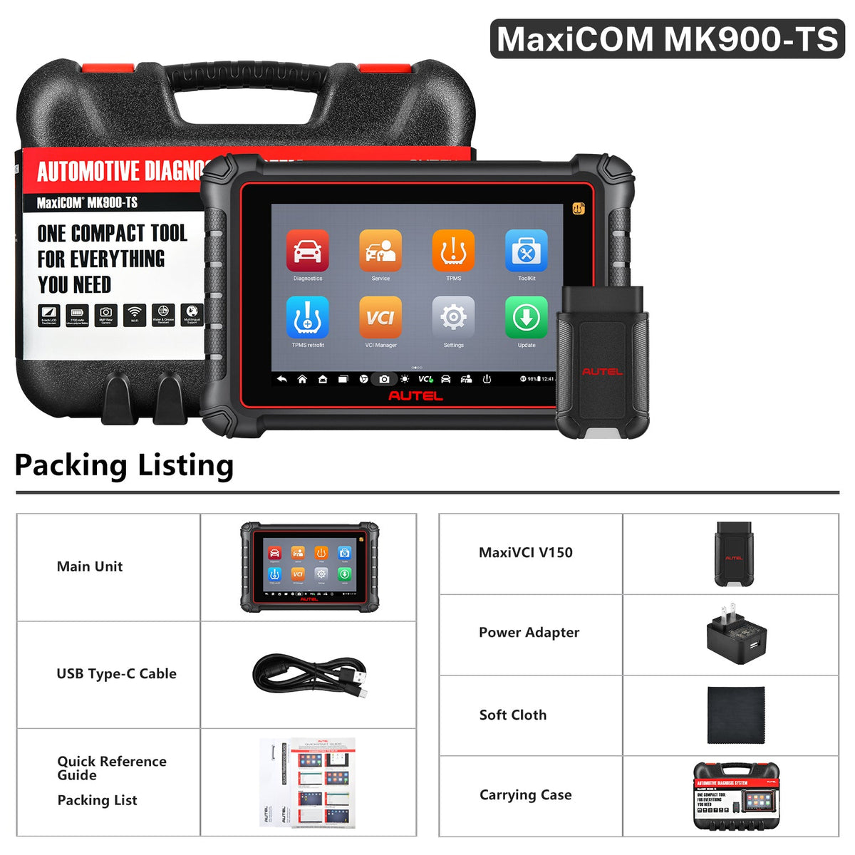 Autel MaxiCOM MK900TS kit contents