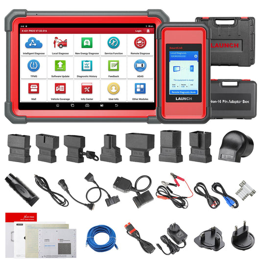 Launch X431 PRO 5 tablet with SmartLink wireless VCI, adapters and cables