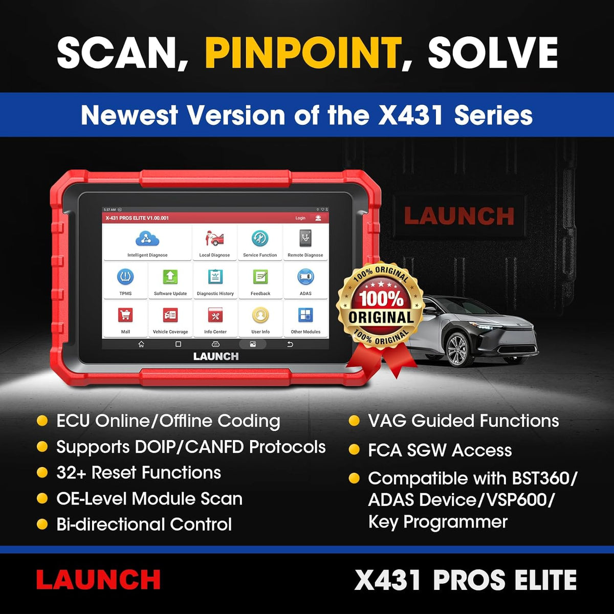 Launch X431 PROS ELITE tablet angle view