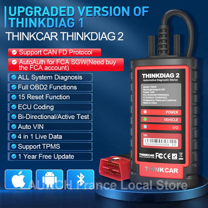 THINKCAR ThinkDiag 2 programėlė telefone su diagnostikos duomenimis