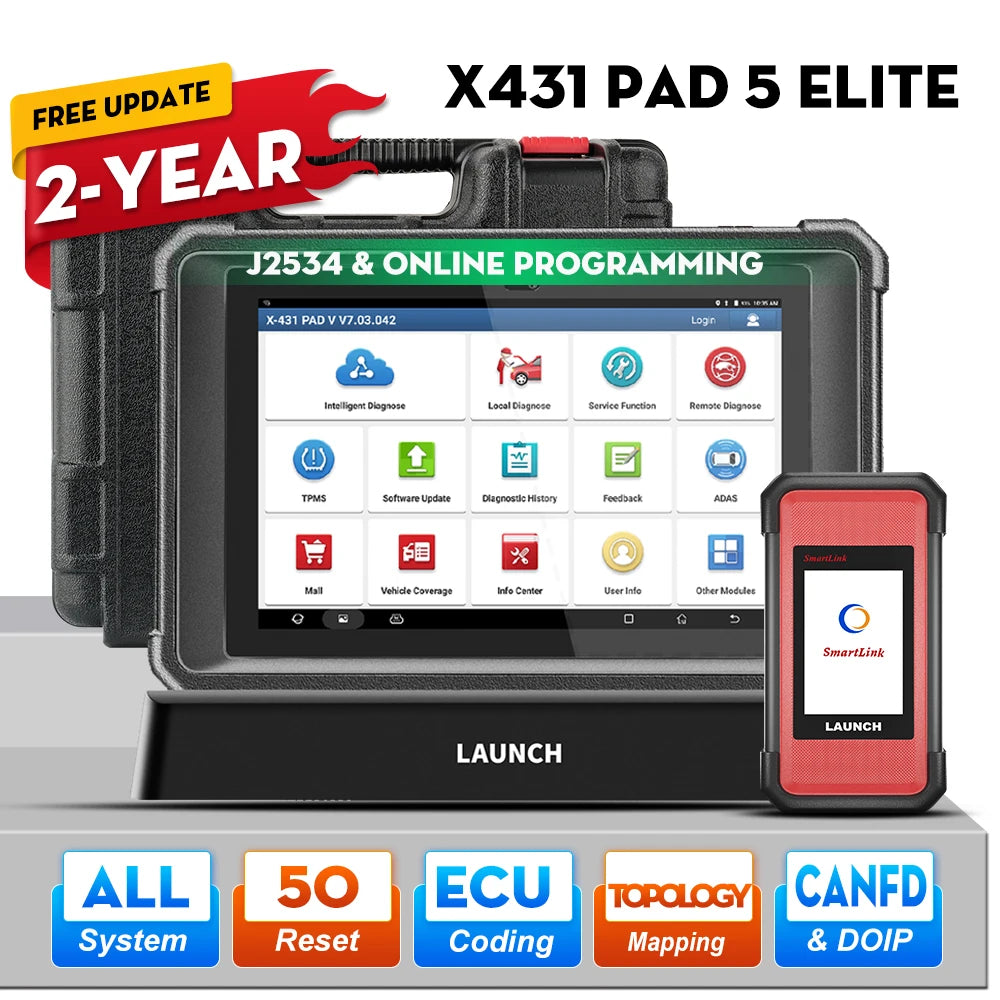 Launch X431 PAD 5 Elite su SmartLink C nuotolinės diagnostikos moduliu